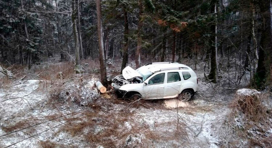 ДТП под Пинском — автомобиль занесло, и выбросило в лес. Есть пострадавшие