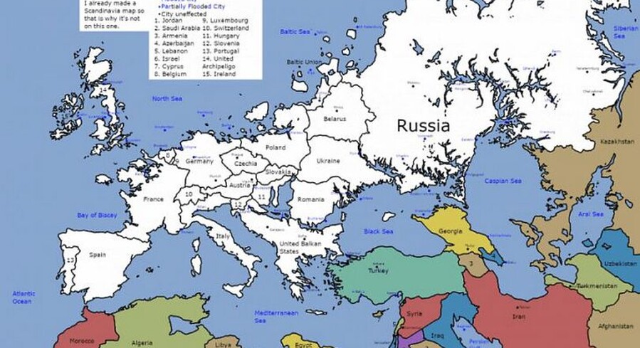 Смотрите, что будет с Беларусью, если уровень мирового океана поднимется на 100 метров